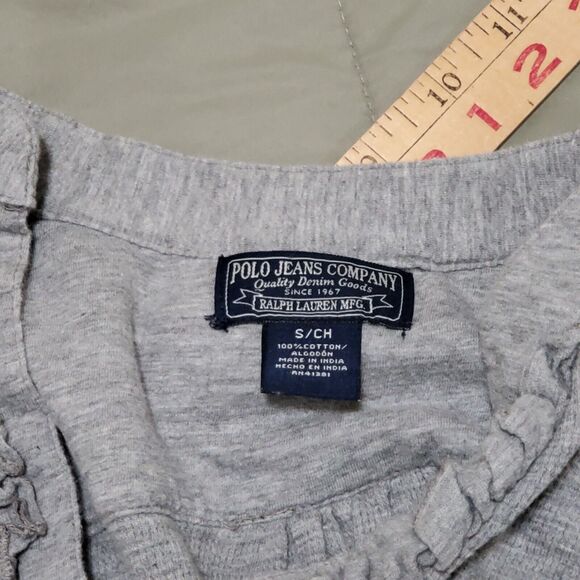 Polo Jeans Co Thermal Top Womens S Gray Waffle Knit Ruffle Notch Slit 
 Neck LS - Picture 6 of 8